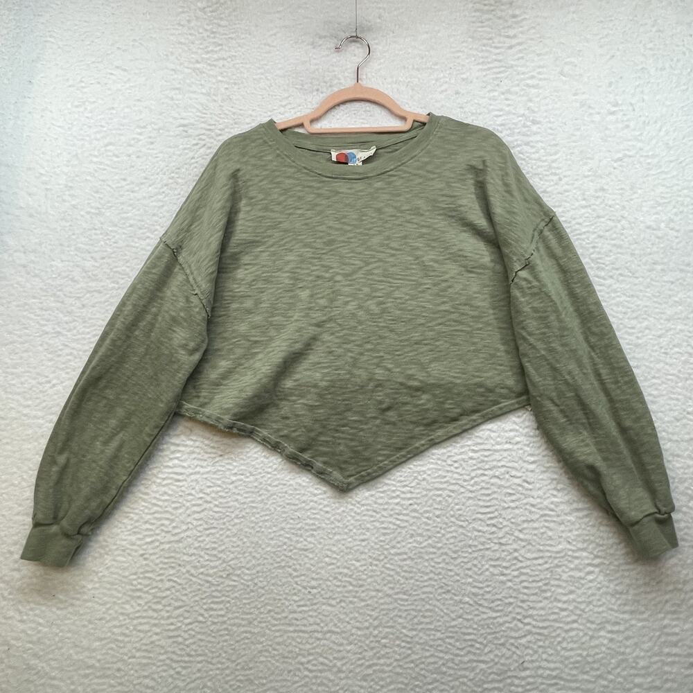 FP Beach Shirt Womens Small Green Asymmetrical Hem Free People Pullover USA